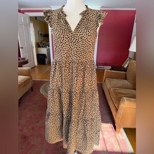 J. Crew Tan and Black Polka Dot Midi Dress